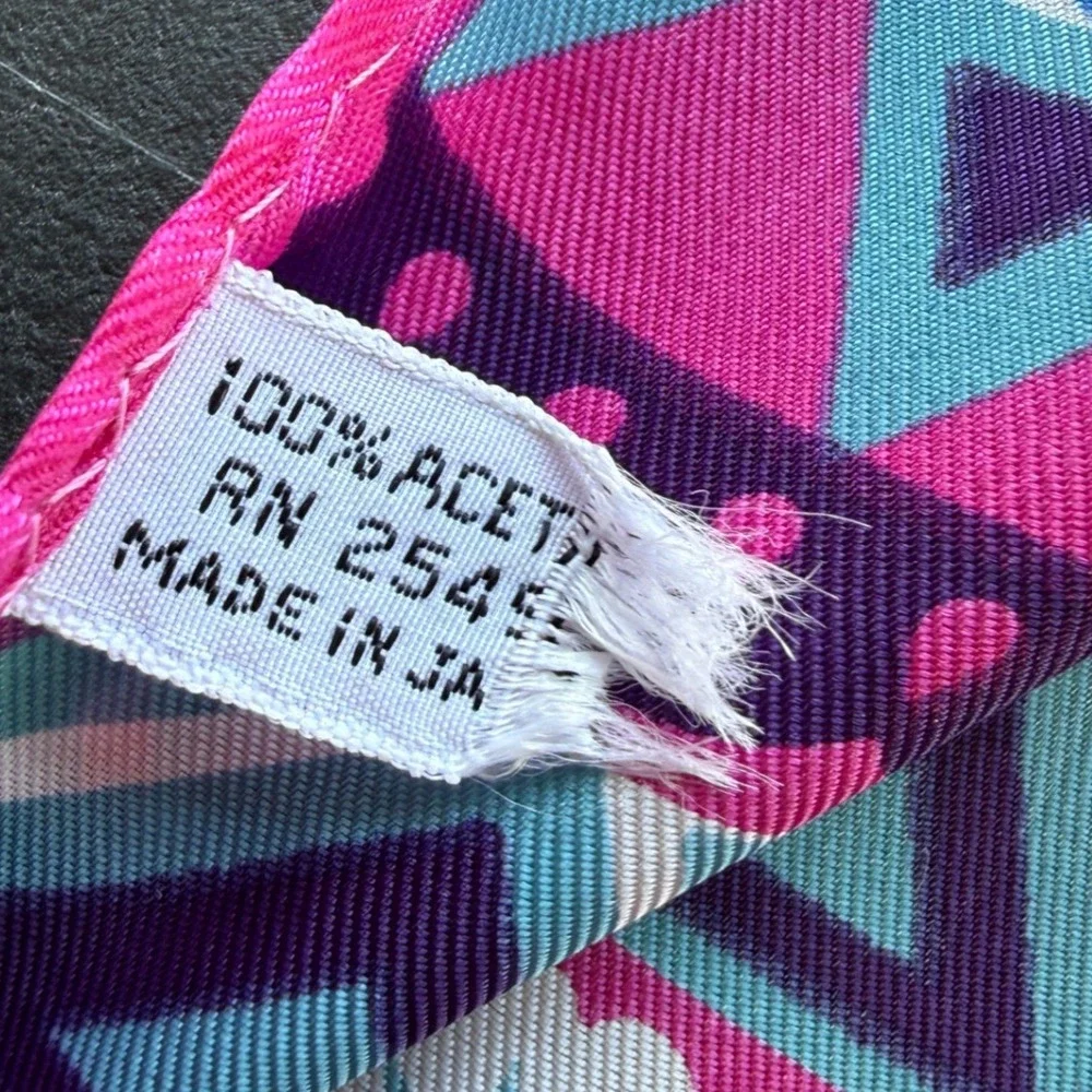 Vintage Floral Geometric Acetate Scarf Pink Purple Blue Made in Japan RN 25459